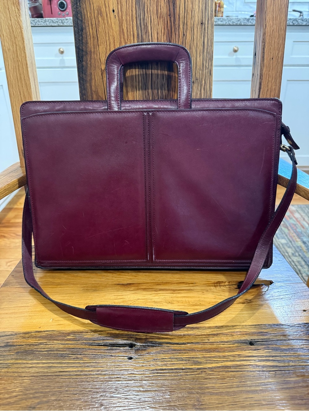 Skymaster Vintage Leather Briefcase Messenger Bag - Burgundy